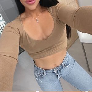 Tan cutout crop top